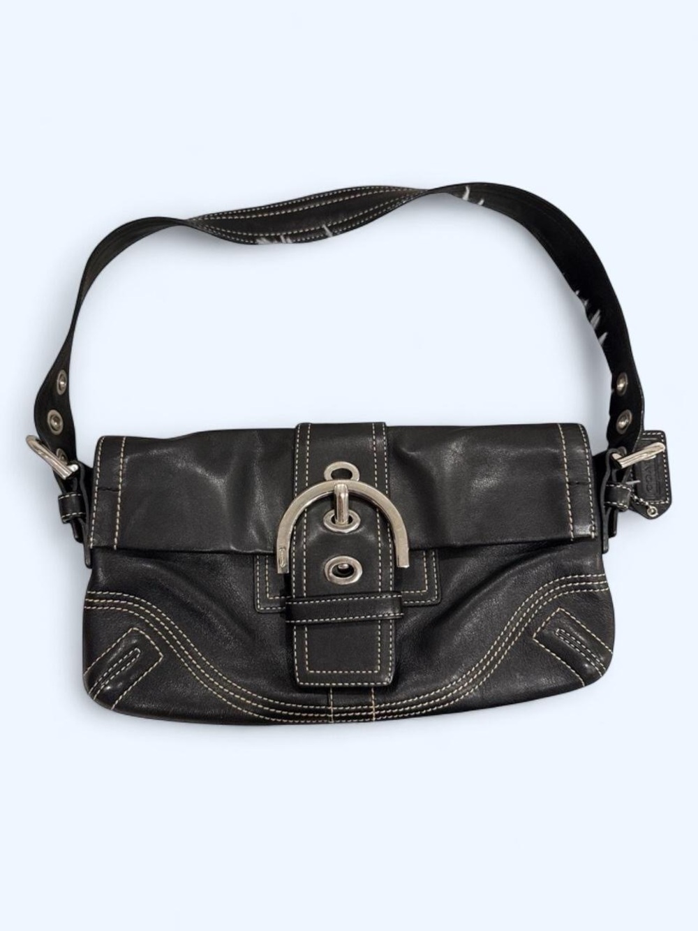 Coach Black Leather Shoulder Bag with Silver Buckle